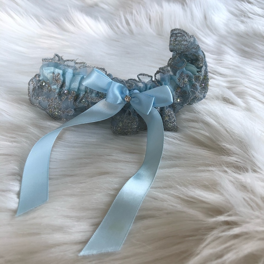 Blue and silver bridal garter
